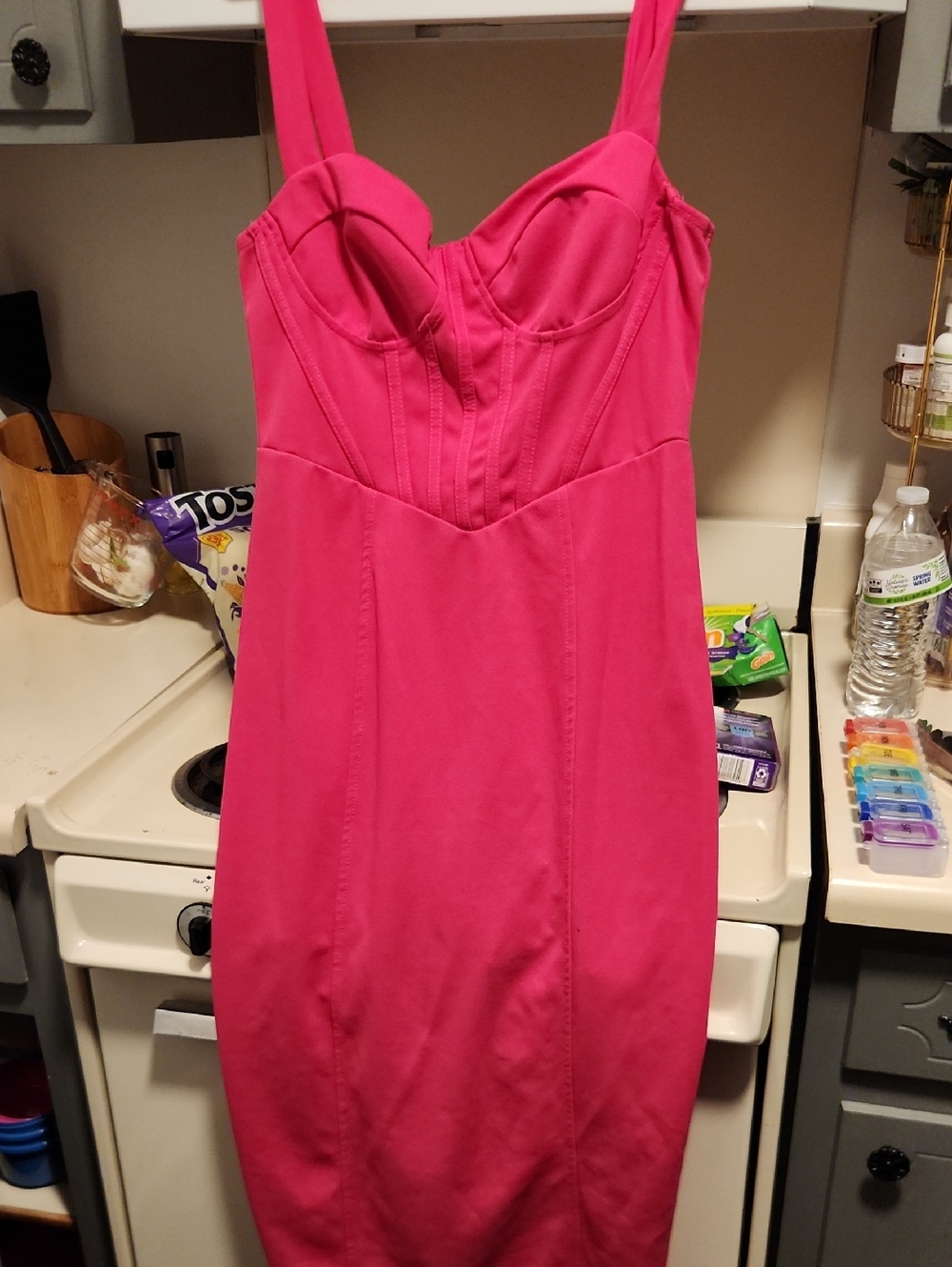 SHEIN Hot Pink Midi Bustier Bodycon Dress